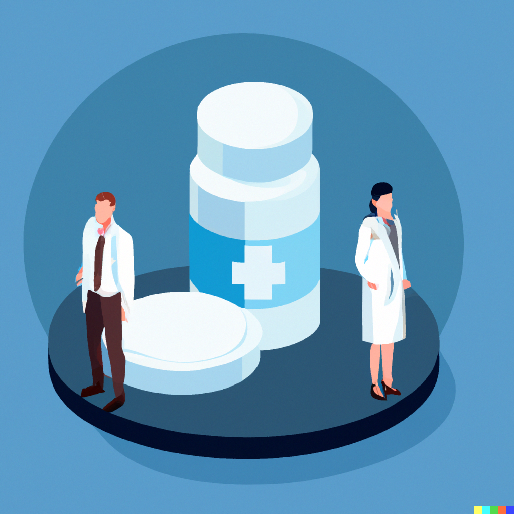 Pharmaceutical pills with two people